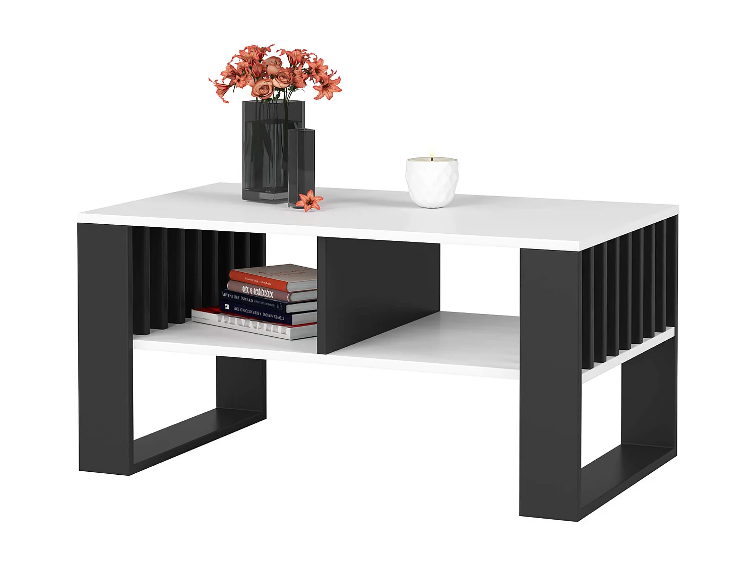 Table basse AKORD ROCKFORD Blanche 92 cm pieds Noirs 92x53x45 cm