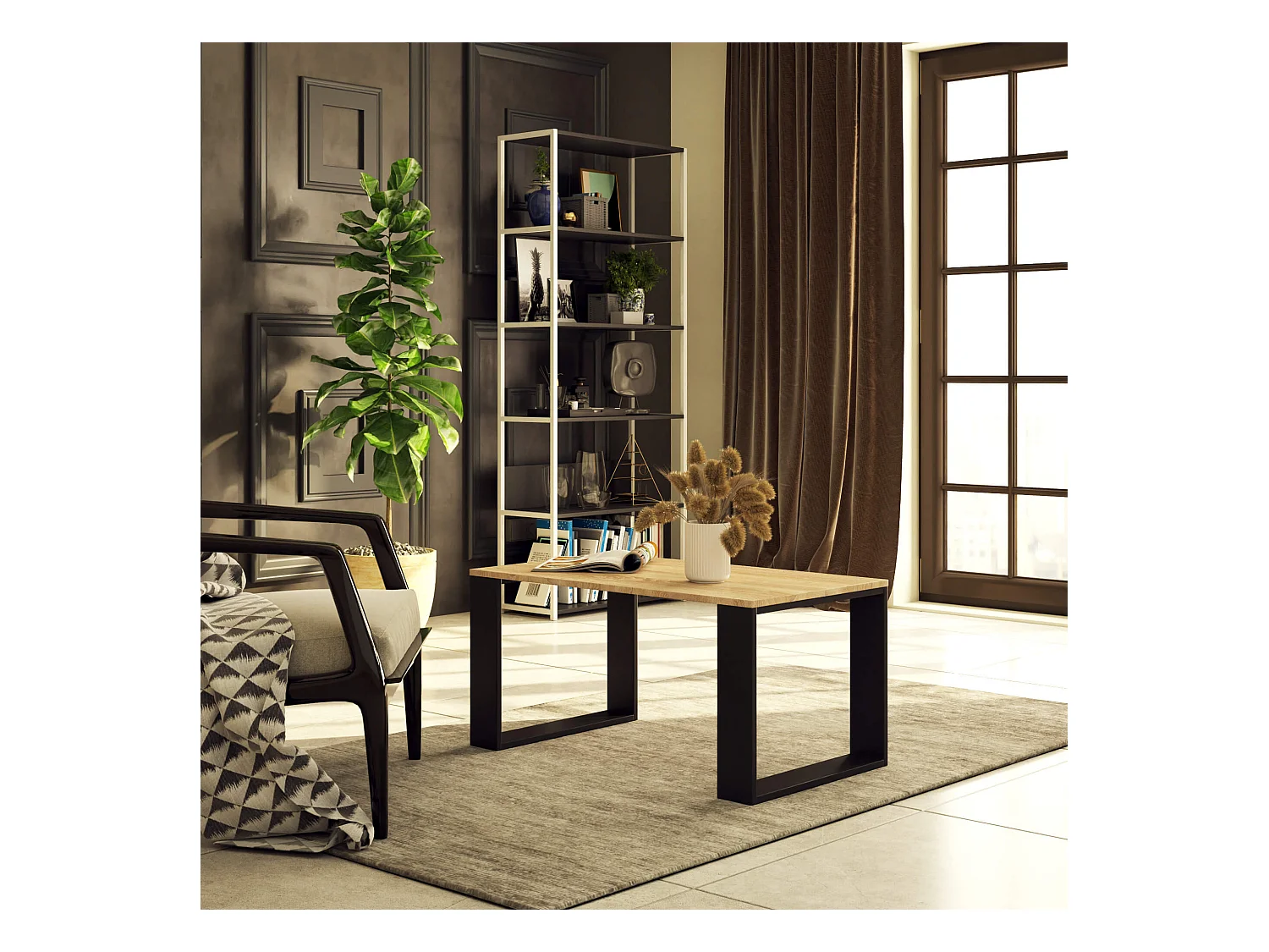 Table basse AKORD NOX Chêne Sonoma 92 cm pieds Noirs 92x53x45 cm