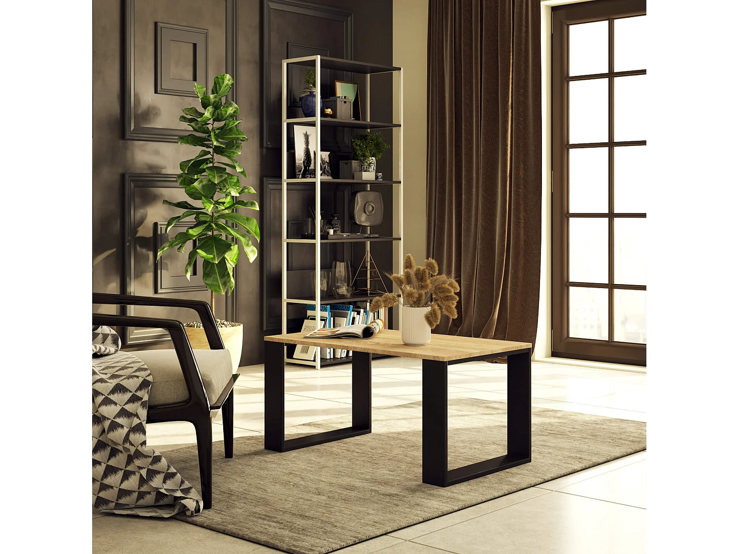 Table basse AKORD NOX Chêne Sonoma 92 cm pieds Noirs 92x53x45 cm