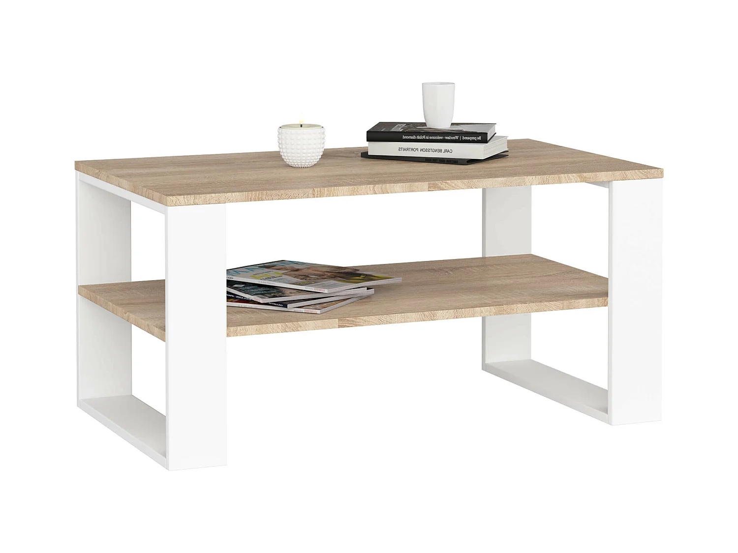 Table basse AKORD ALEX Chêne Sonoma 92 cm pieds Blancs 92x53x45 cm