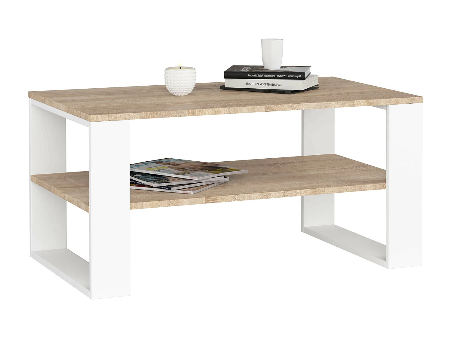 Table basse AKORD ALEX Chêne Sonoma 92 cm pieds Blancs 92x53x45 cm