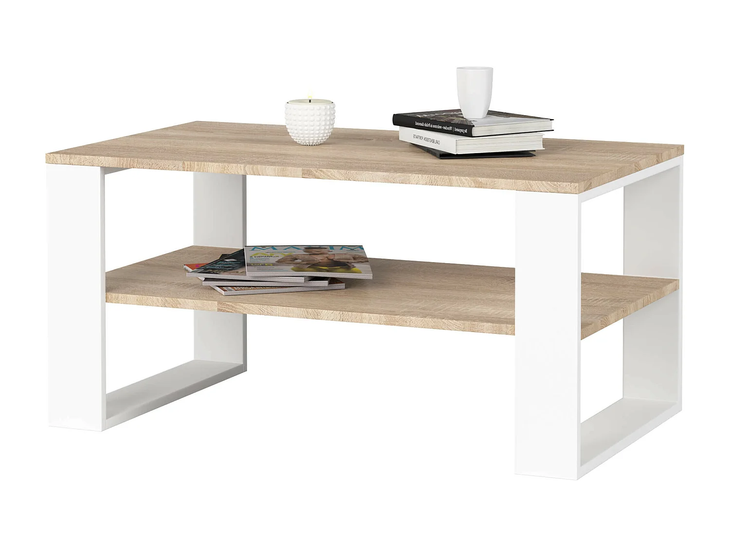 Table basse AKORD ALEX Chêne Sonoma 92 cm pieds Blancs 92x53x45 cm