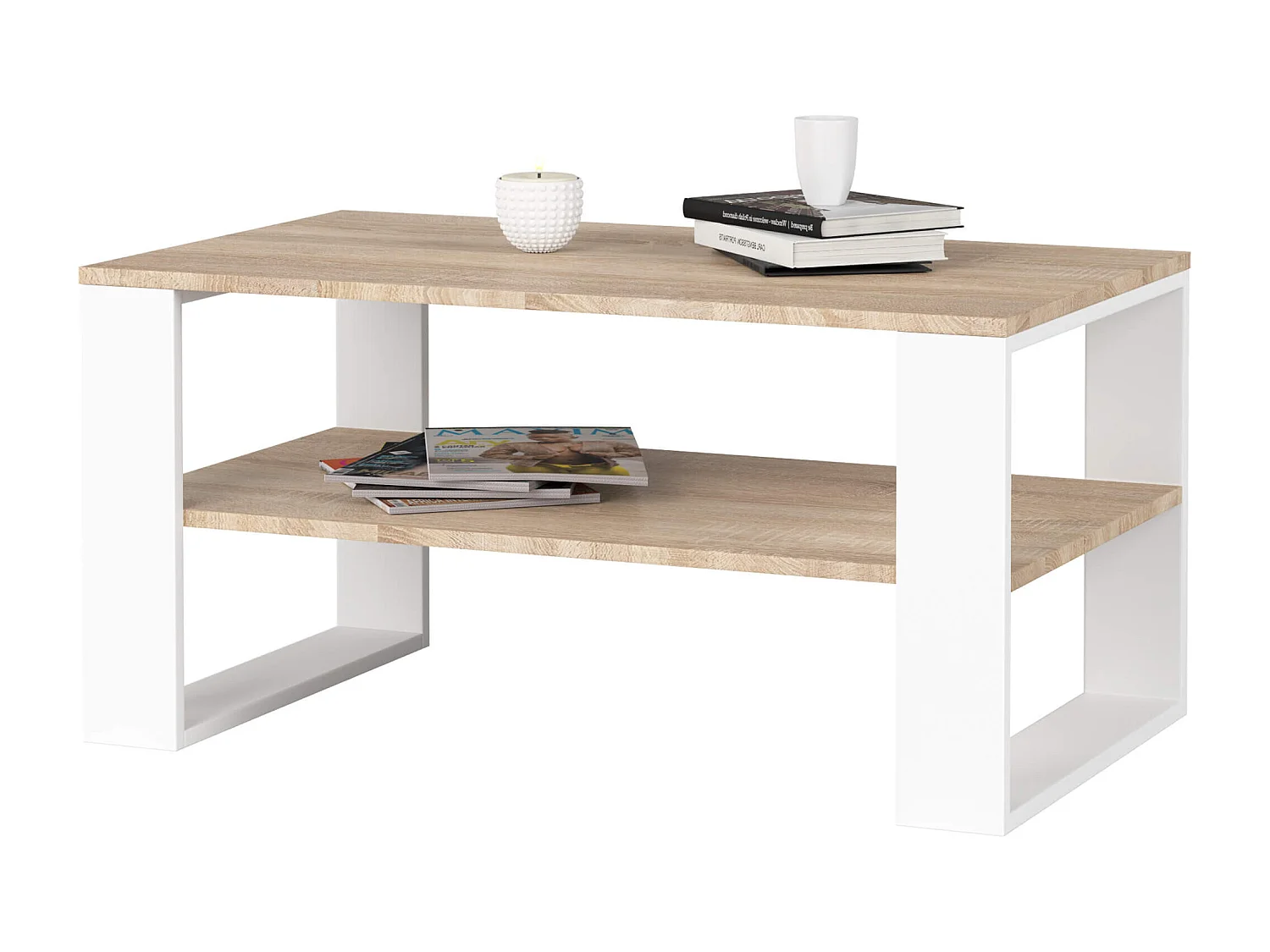 Table basse AKORD ALEX Chêne Sonoma 92 cm pieds Blancs 92x53x45 cm