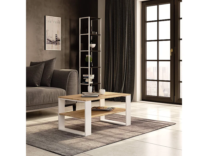 Salontafel Koffietafel ALEX / Sonoma Eik - Wit / 92x45x53 cm