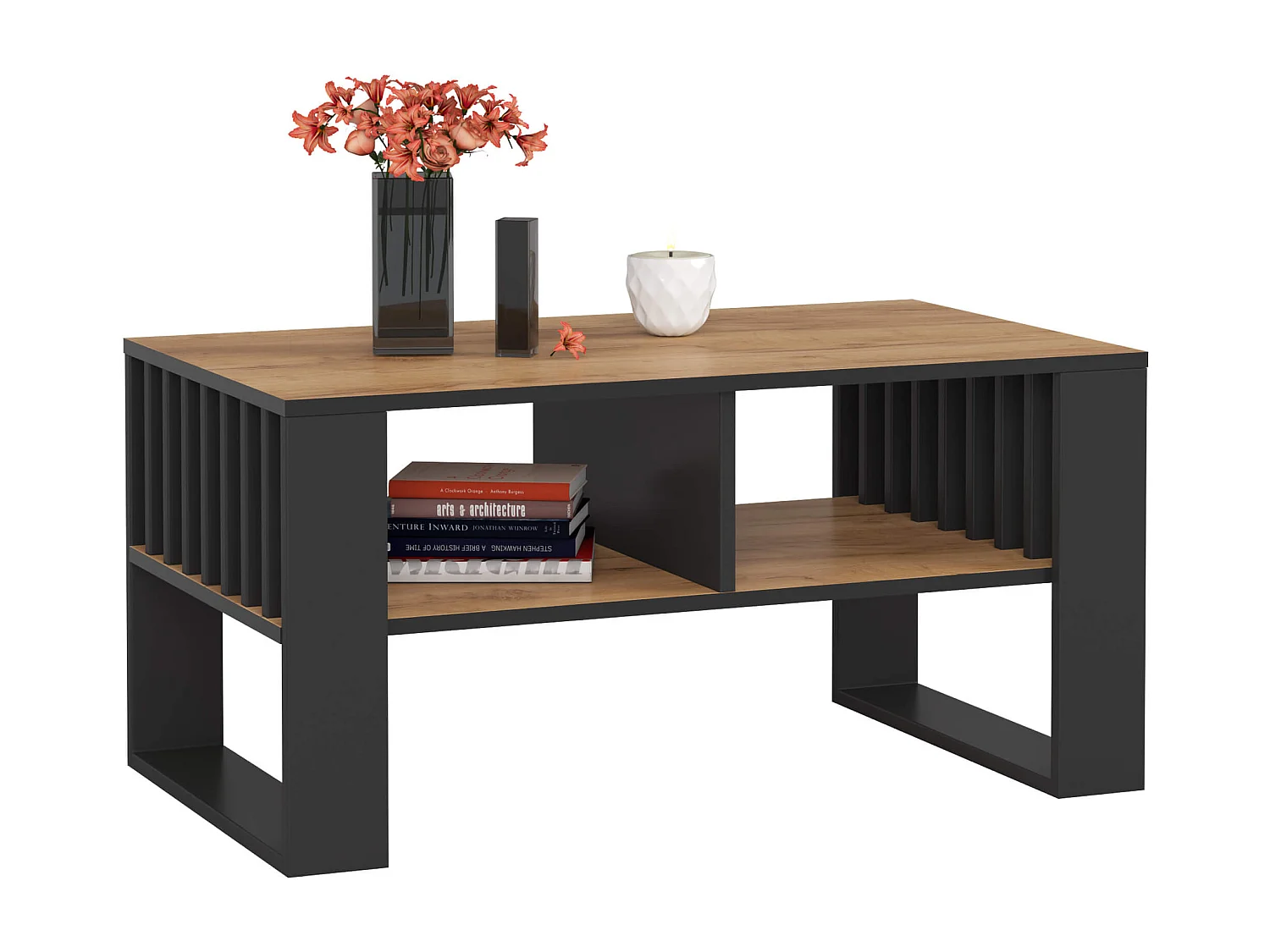 Table basse AKORD ROCKFORD Chêne Craft 92 cm pieds Noirs 92x53x45 cm