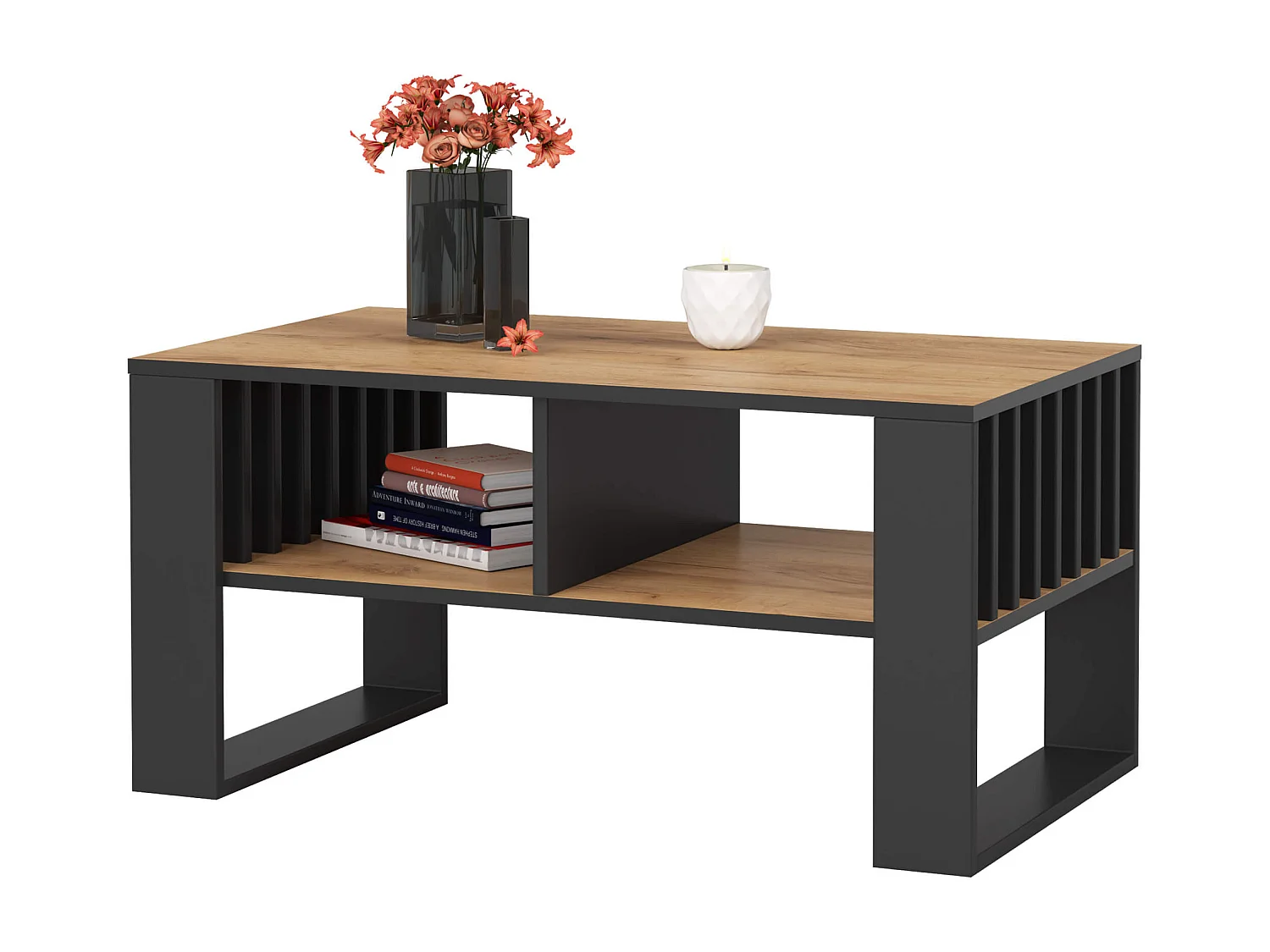 Table basse AKORD ROCKFORD Chêne Craft 92 cm pieds Noirs 92x53x45 cm