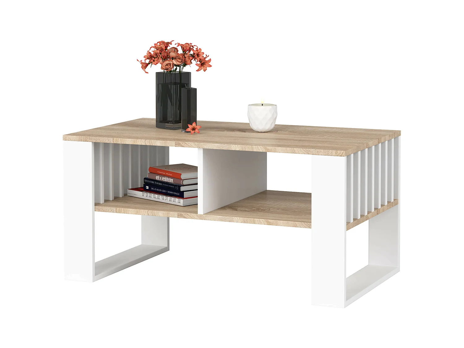 Table basse AKORD ROCKFORD Chêne Sonoma 92 cm pieds Blancs 92x53x45 cm