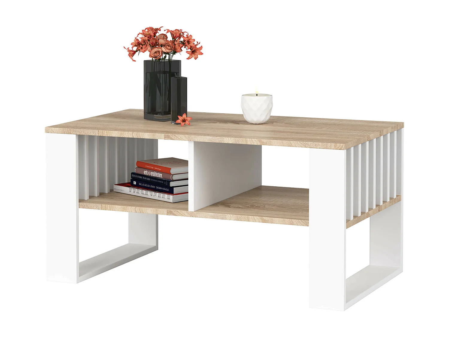 Table basse AKORD ROCKFORD Chêne Sonoma 92 cm pieds Blancs 92x53x45 cm