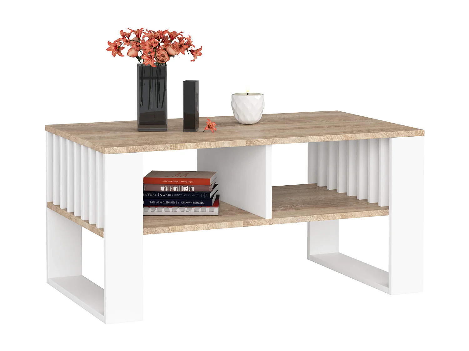 Table basse AKORD ROCKFORD Chêne Sonoma 92 cm pieds Blancs 92x53x45 cm