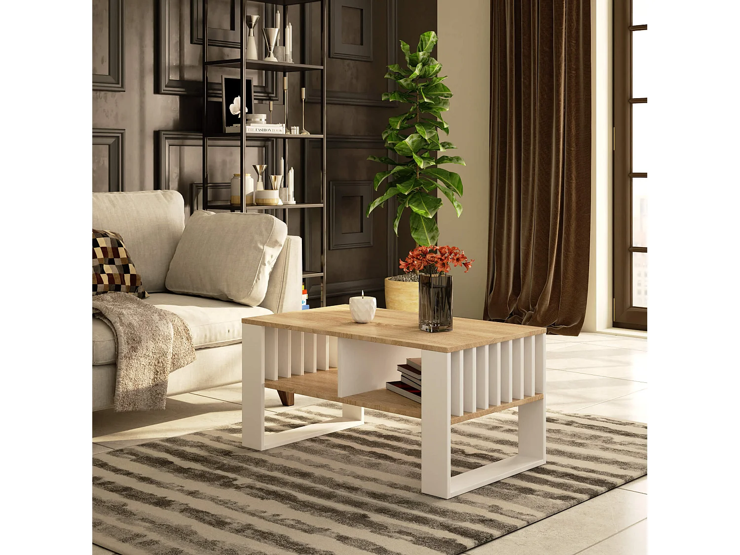 Table basse AKORD ROCKFORD Chêne Sonoma 92 cm pieds Blancs 92x53x45 cm