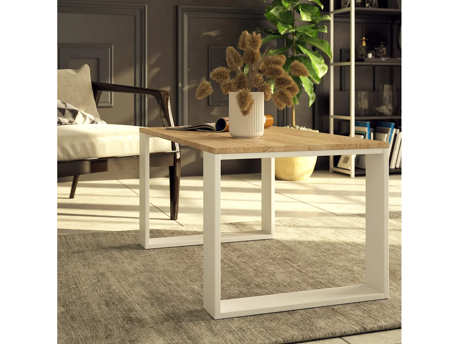 Mesa de centro NOX Roble Sonoma 92 cm con patas en color Blanco 92x53x45 cm