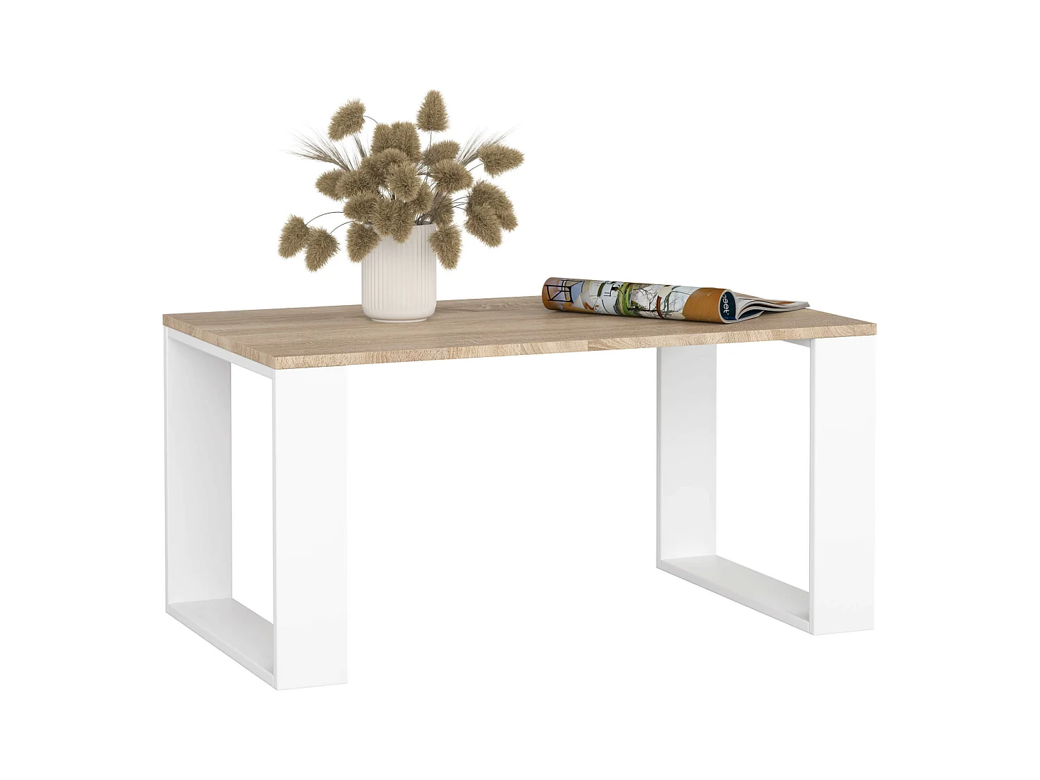 Table basse AKORD NOX Chêne Sonoma 92 cm pieds Blancs 92x53x45 cm