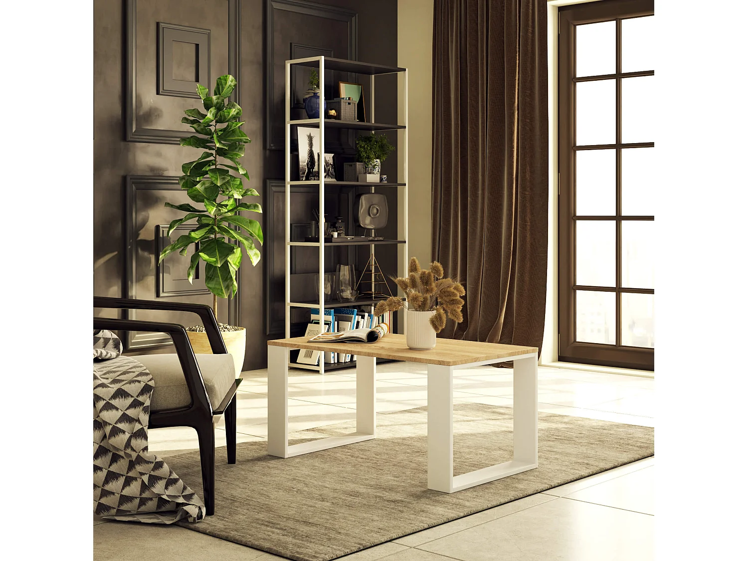 Salontafel Koffietafel NOX / Sonoma Eik - Wit / 92x45x53 cm