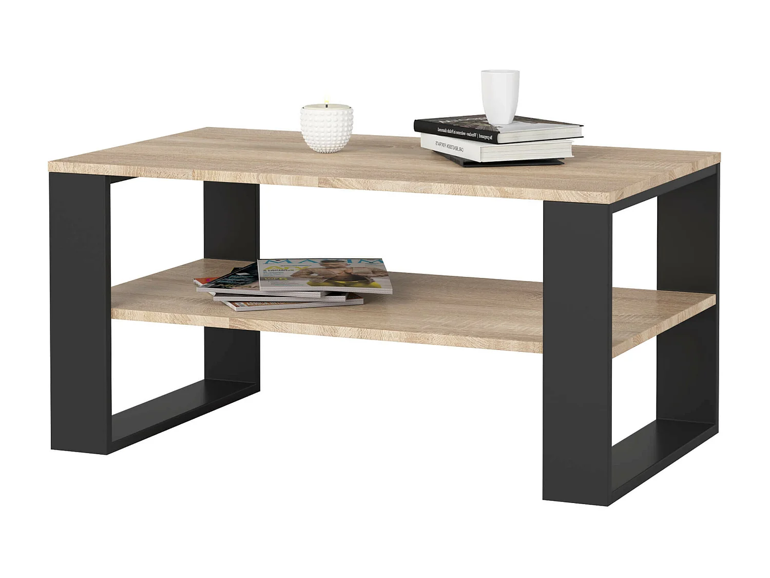 Mesa de centro ALEX Roble Sonoma 92 cm con patas en color Negro 92x53x45 cm
