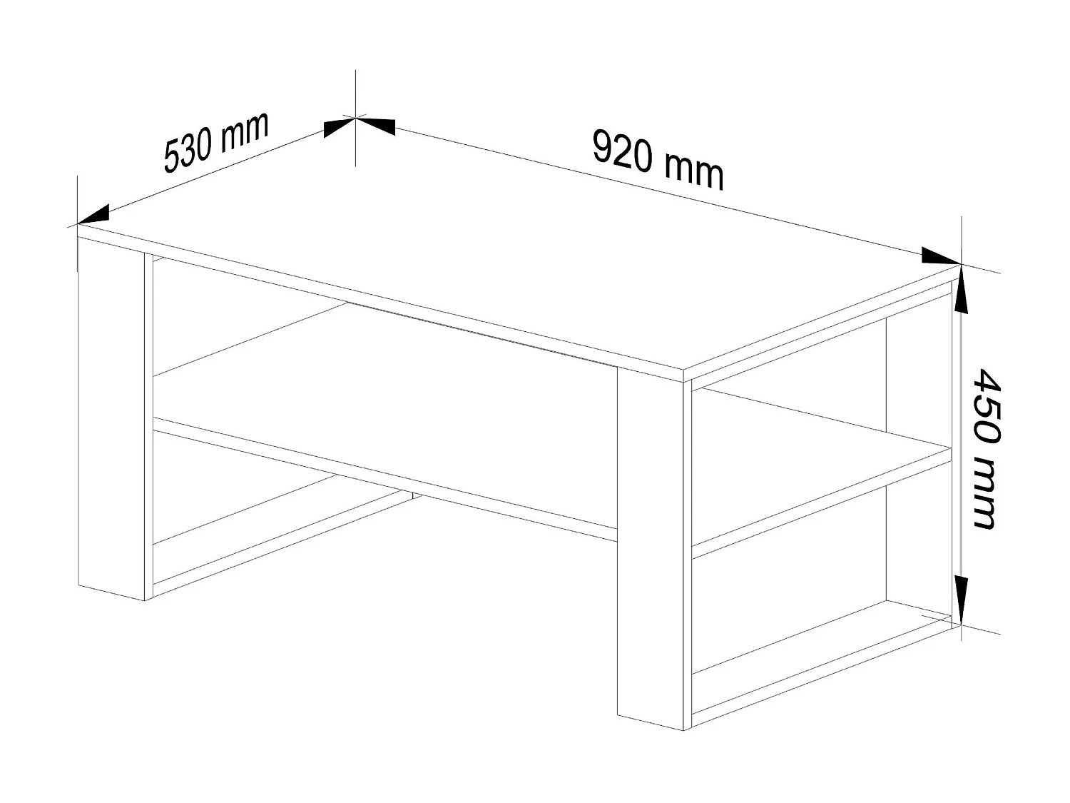 Table basse AKORD ALEX Chêne Sonoma 92 cm pieds Noirs 92x53x45 cm