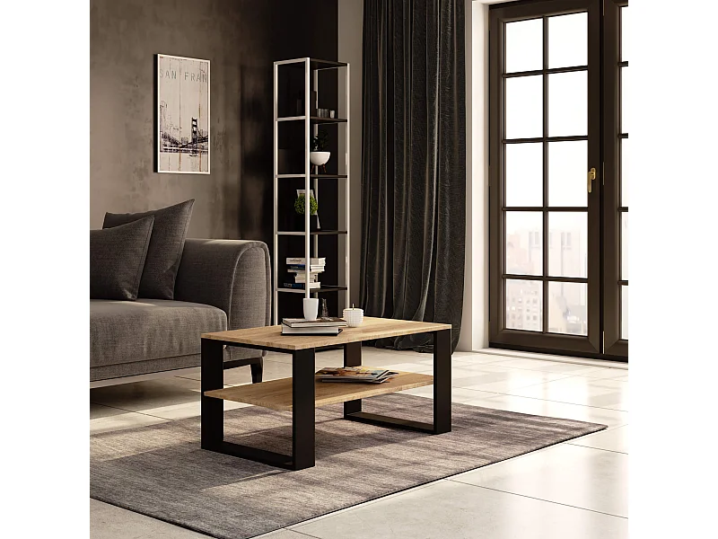 Table basse AKORD ALEX Chêne Sonoma 92 cm pieds Noirs 92x53x45 cm