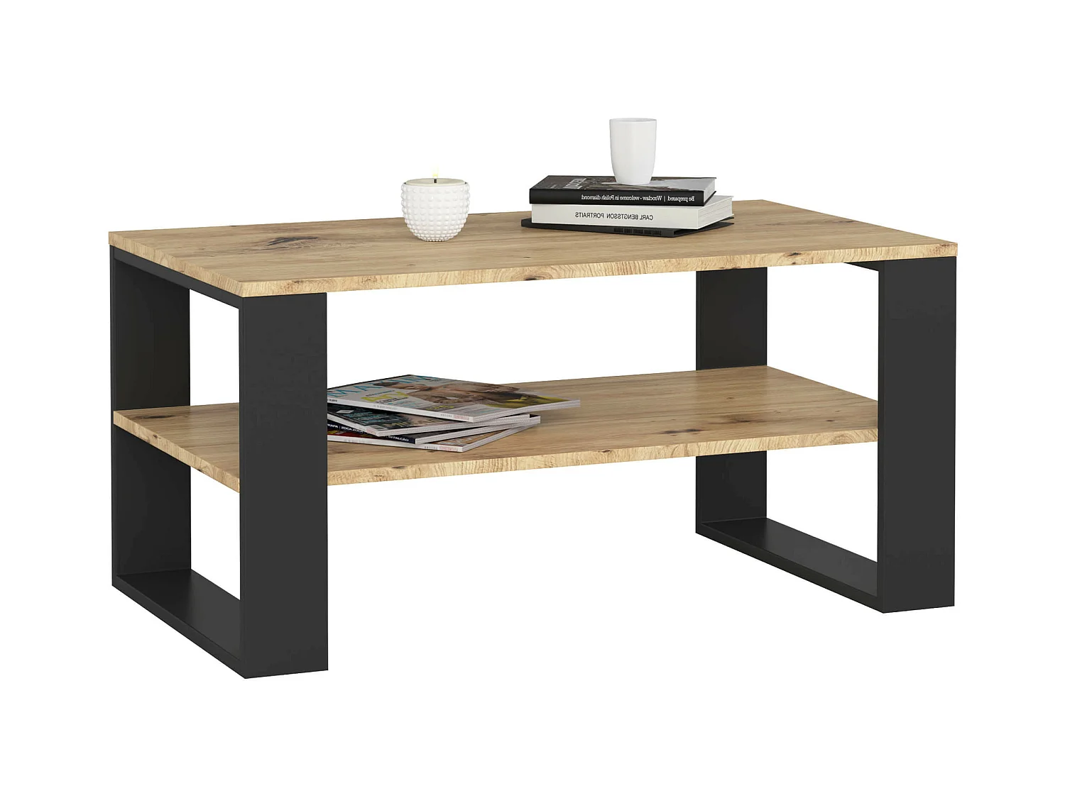 Table basse AKORD ALEX Chêne Artisan 92 cm pieds Noirs 92x53x45 cm