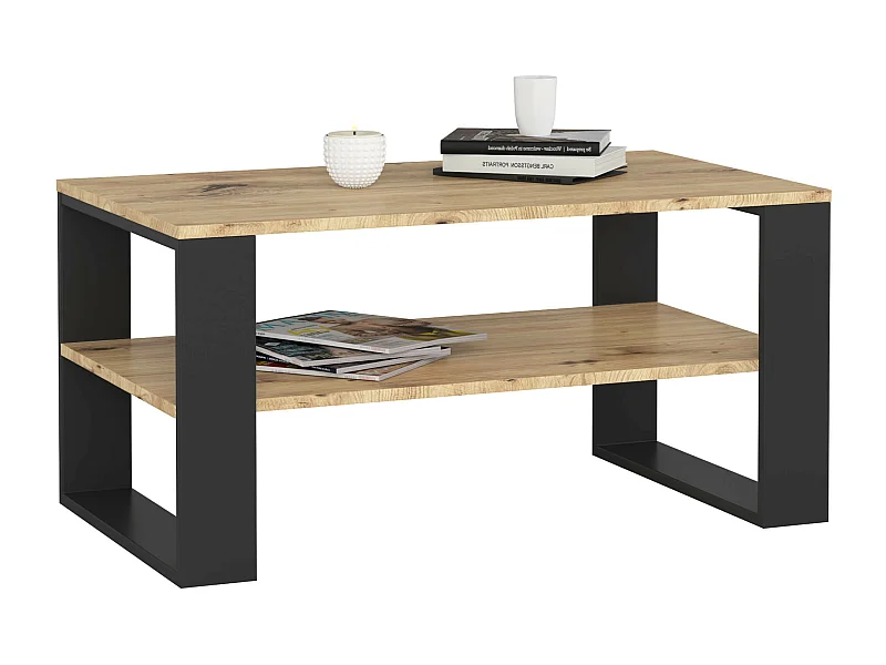 Salontafel Koffietafel ALEX / Artisan Eik - Zwart / 92x45x53 cm