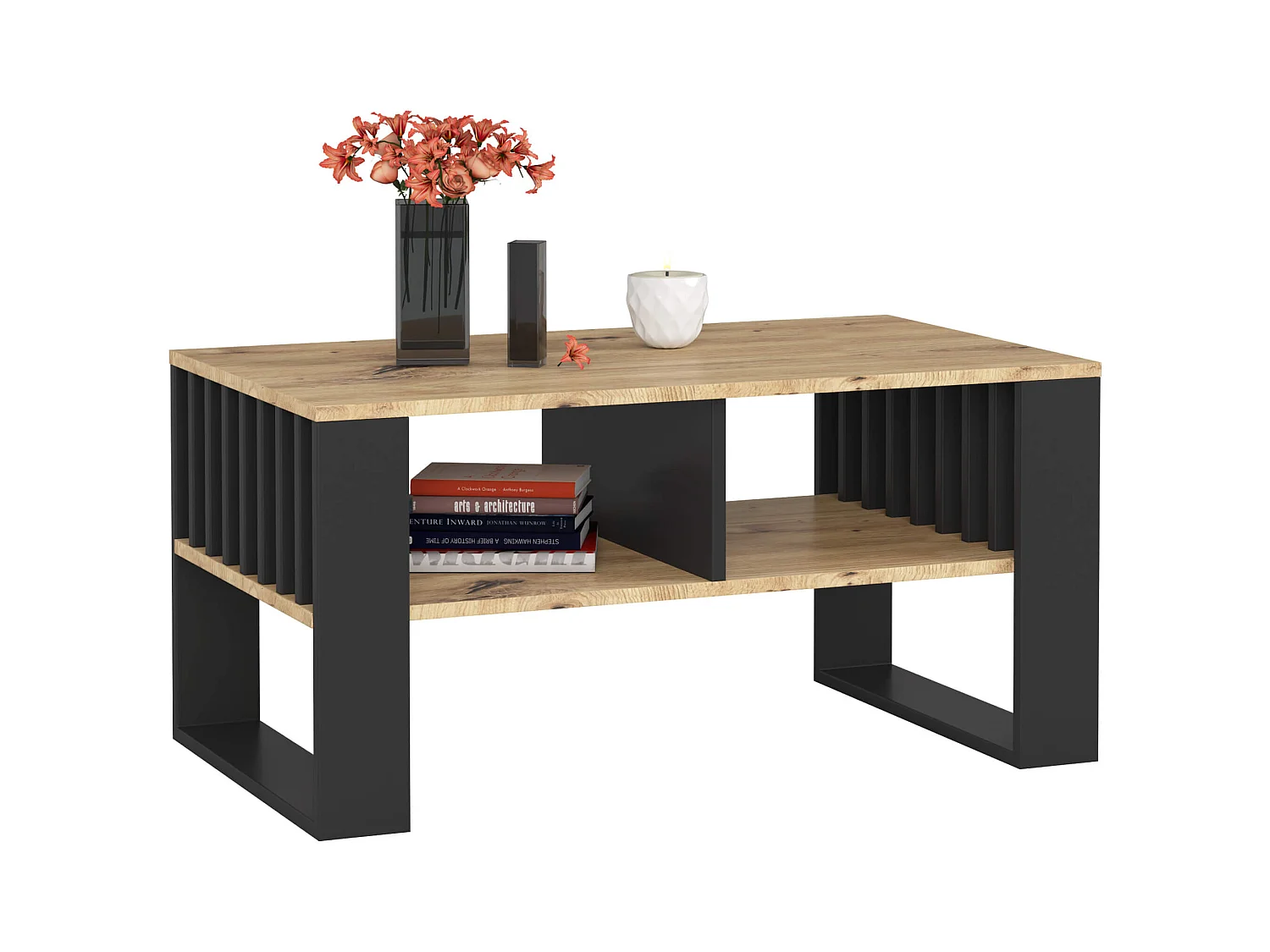 Table basse AKORD ROCKFORD Chêne Artisan 92 cm pieds Noirs 92x53x45 cm