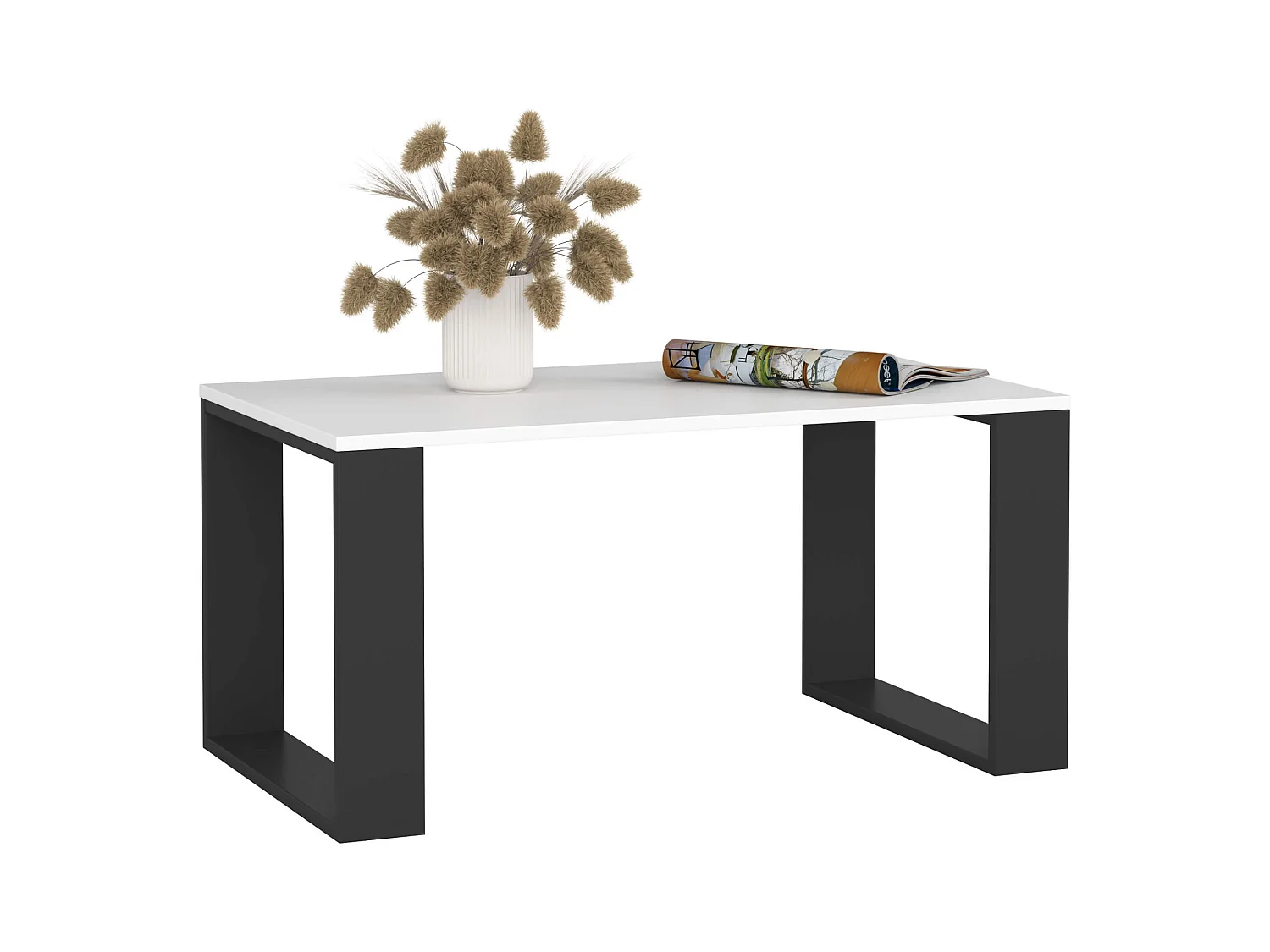 Table basse AKORD NOX Blanche 92 cm pieds Noirs 92x53x45 cm