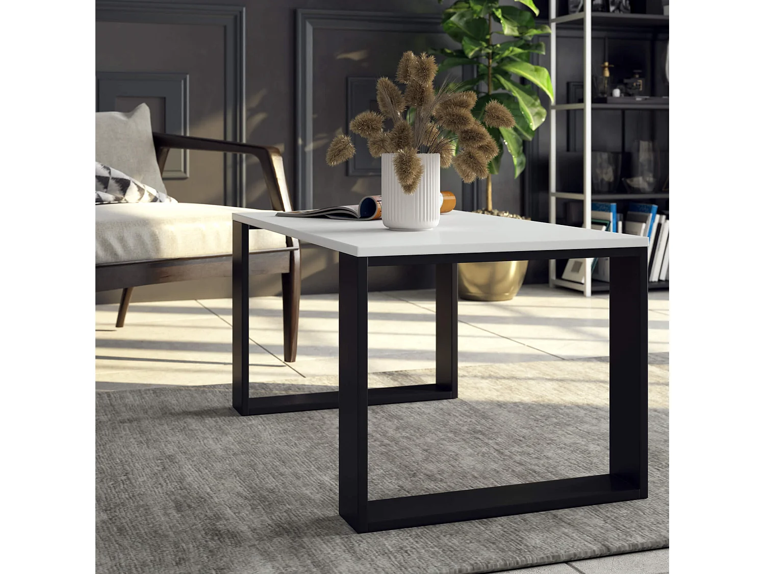 Table basse AKORD NOX Blanche 92 cm pieds Noirs 92x53x45 cm