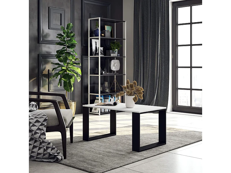 Table basse AKORD NOX Blanche 92 cm pieds Noirs 92x53x45 cm