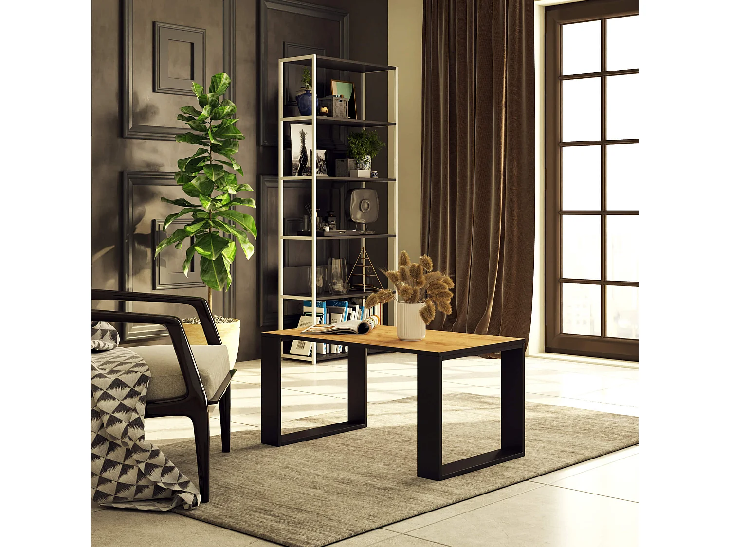 Salontafel Koffietafel NOX / Craft Eik - Zwart / 92x45x53 cm