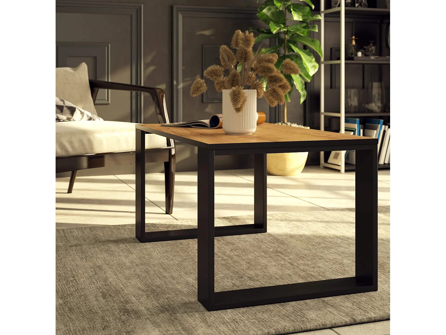 Salontafel Koffietafel NOX / Craft Eik - Zwart / 92x45x53 cm