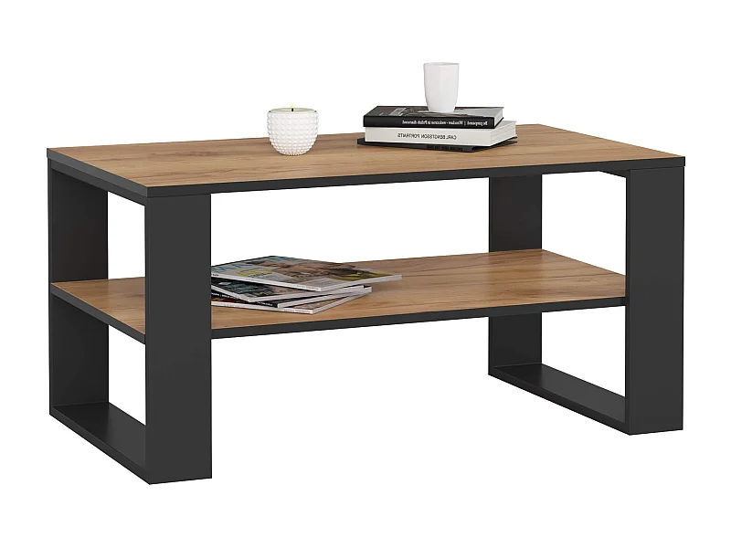 Salontafel ALEX Eiken Craft/Zwart - Staand, 92x45x53cm, Zelfmontage, Laminaten Afwerking