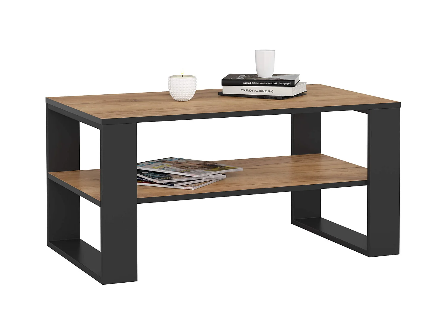 Table basse AKORD ALEX Chêne Craft 92 cm pieds Noirs 92x53x45 cm