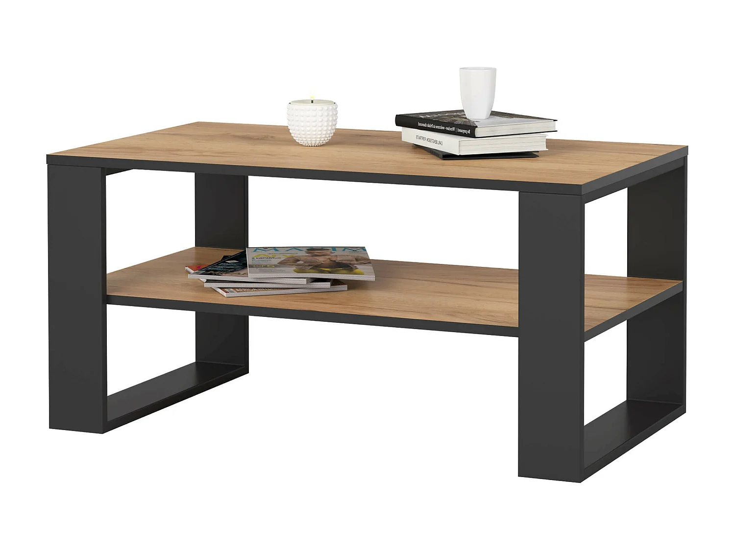 Table basse AKORD ALEX Chêne Craft 92 cm pieds Noirs 92x53x45 cm