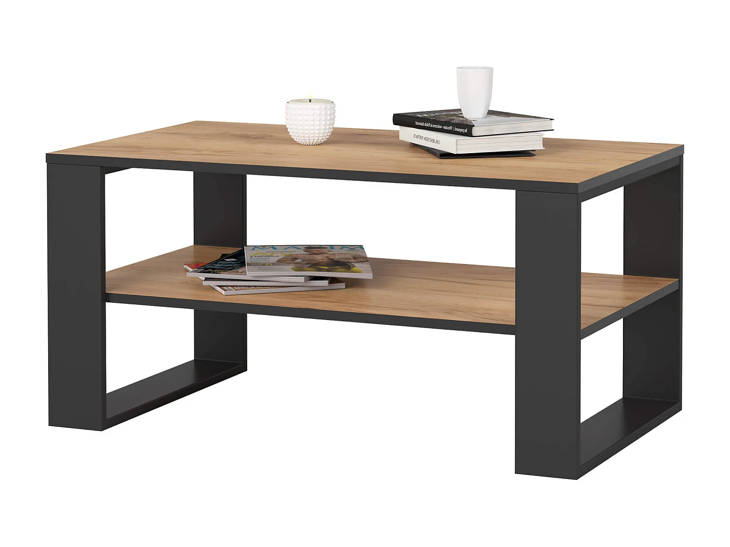 Salontafel Koffietafel ALEX / Craft Eik - Zwart / 92x45x53 cm