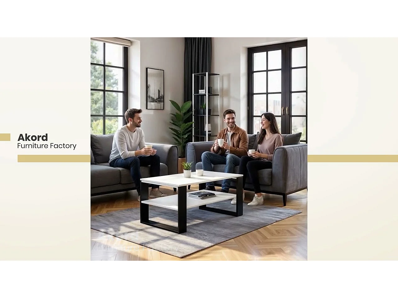 Table basse AKORD ALEX Chêne Craft 92 cm pieds Noirs 92x53x45 cm