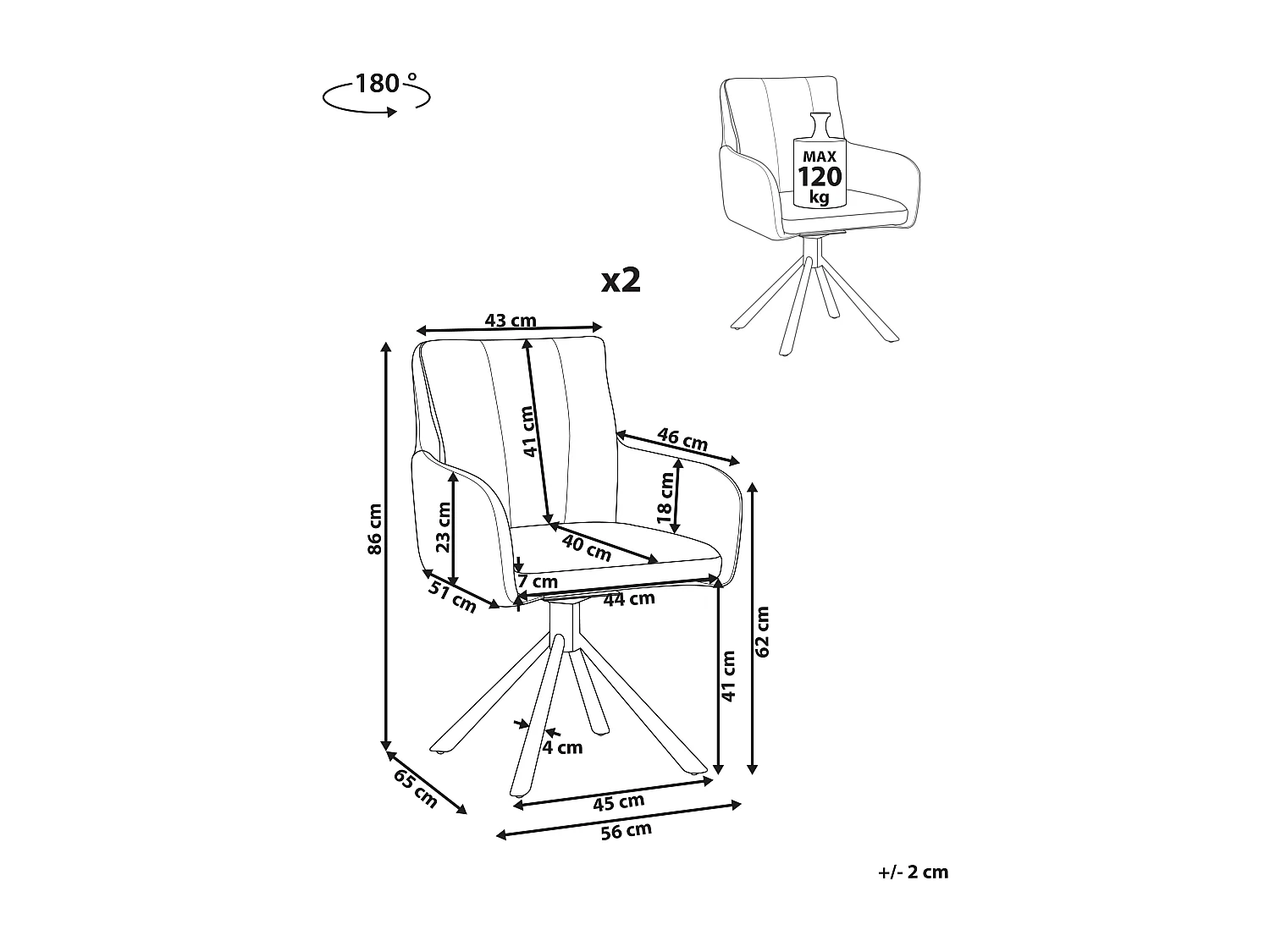 Conjunto de 2 cadeiras de jantar SARDOAL Creme