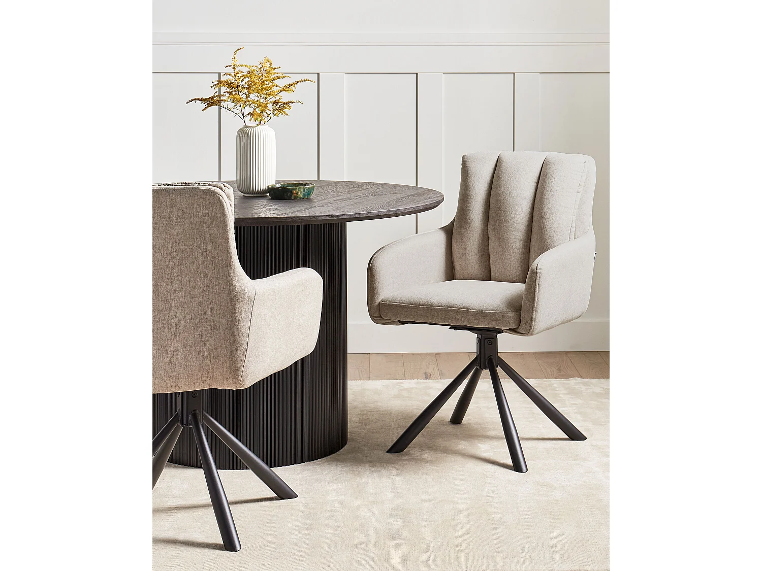 Esszimmerstuhl 2er Set Stoff beige/taupe gepolstert drehbar Metallbeine Sardoal