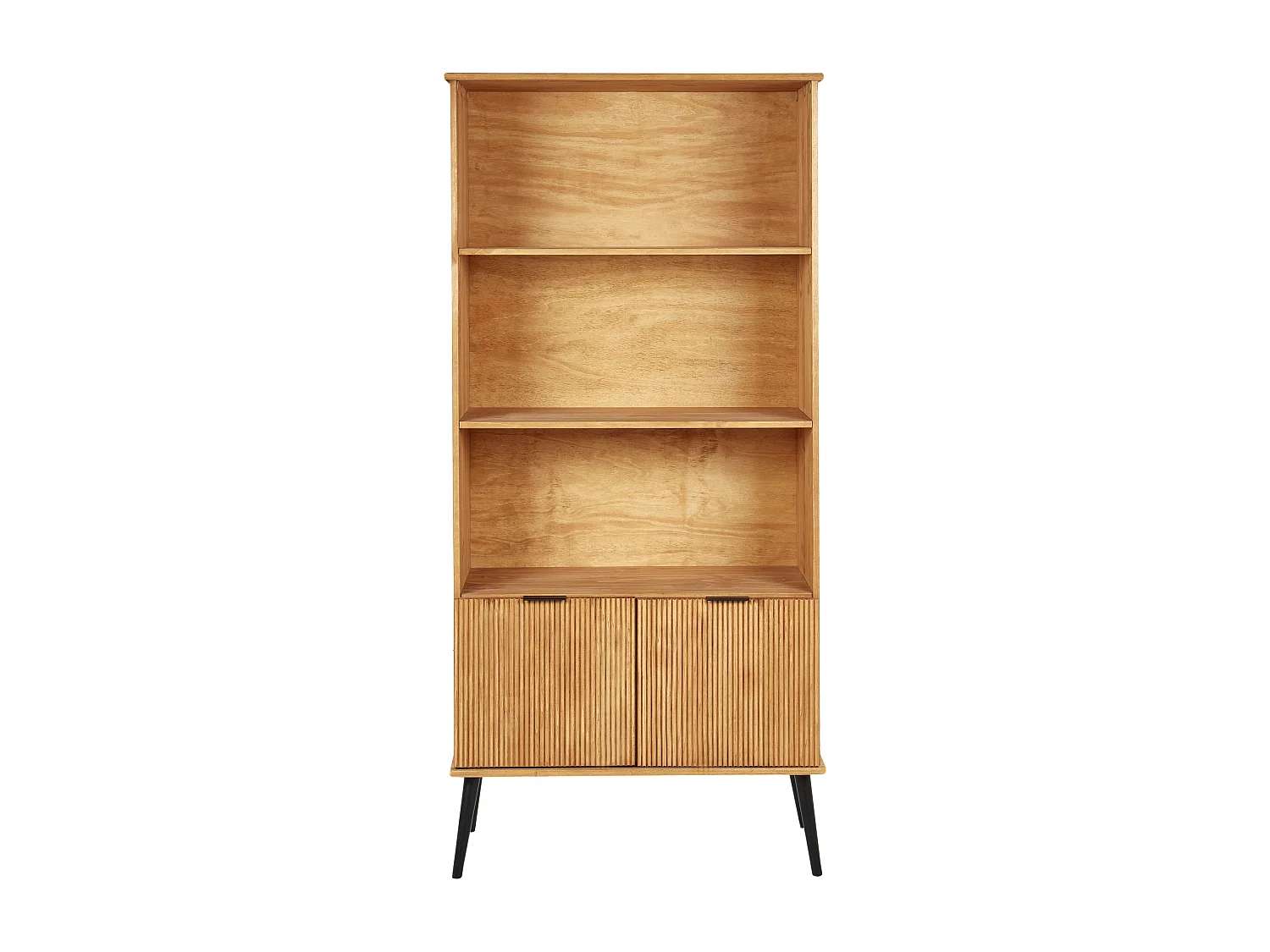 Bücherregal Kiefernholz heller Holzfarbton mit 2 geriffelten Türen Timmins