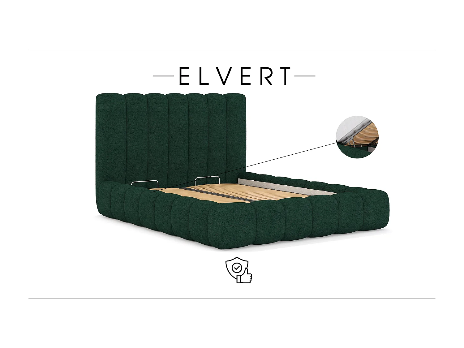 LIT TAPISSÉ en polyester Elvert 120x200 cm, Vert foncé