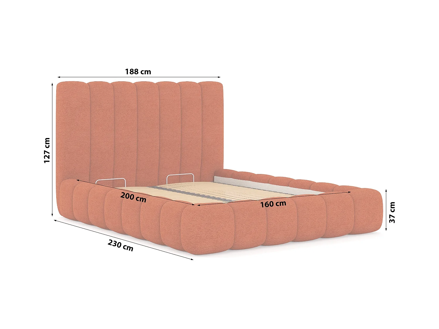 POLSTERBETT aus Polyester Elvert 160x200 cm, Kupfer