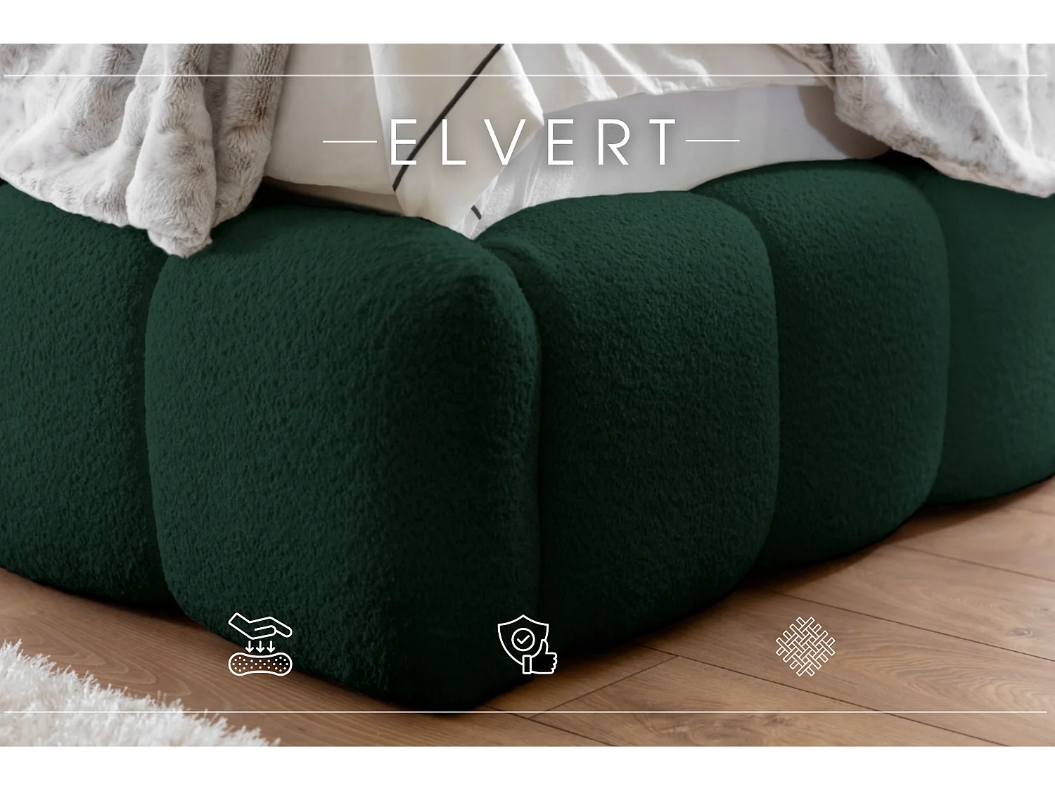 LIT TAPISSÉ en polyester Elvert 180x200 cm, Vert foncé