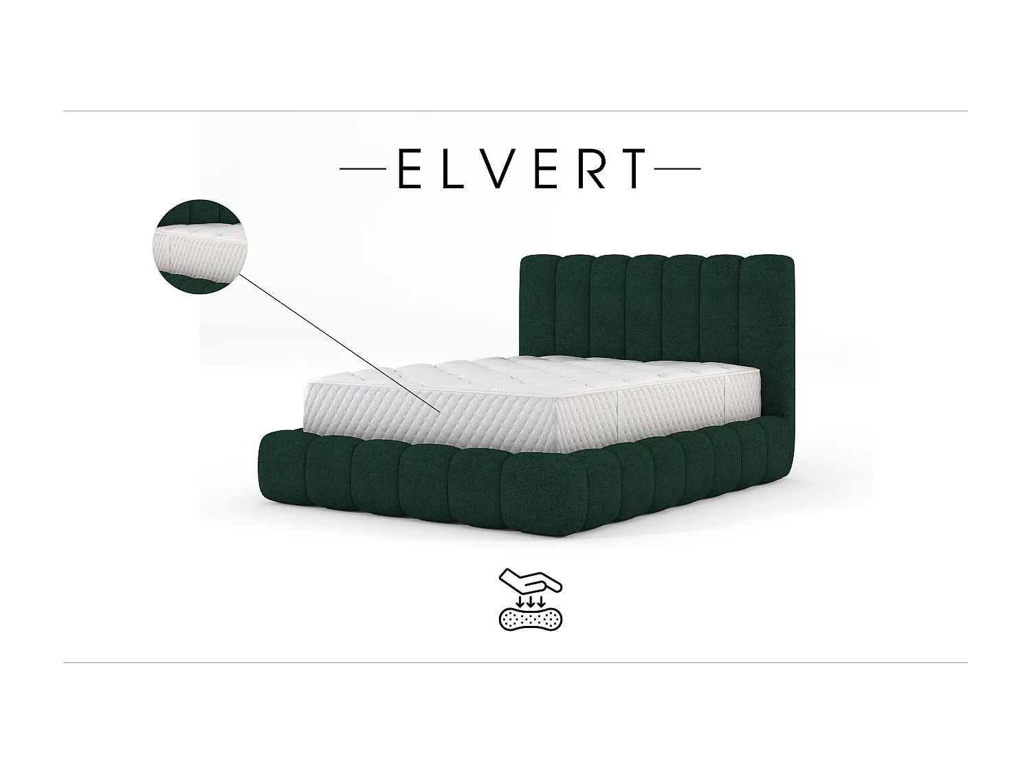 LIT TAPISSÉ en polyester Elvert 180x200 cm, Vert foncé