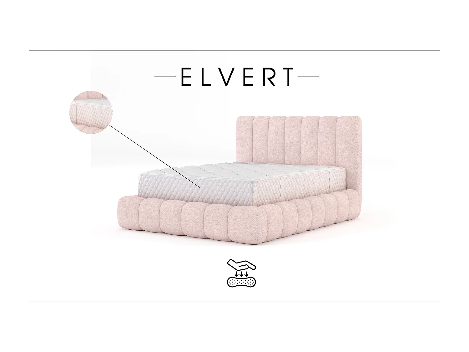 LIT TAPISSÉ en polyester Elvert 180x200 cm, Rose clair