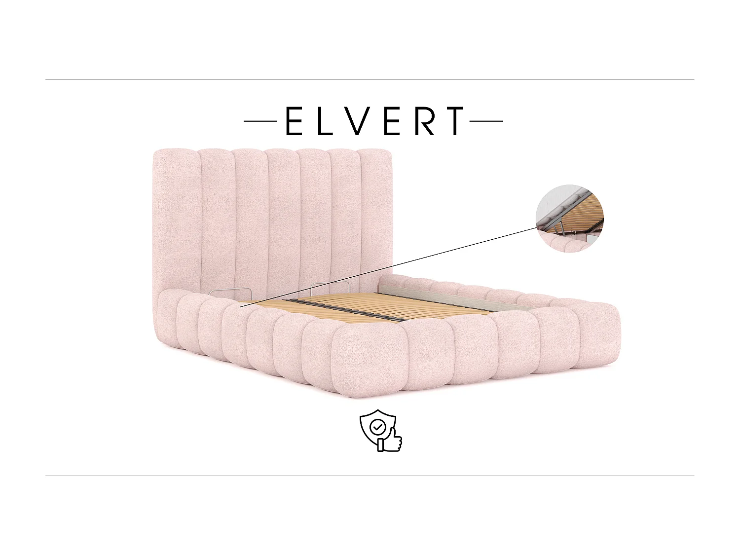 LIT TAPISSÉ en polyester Elvert 180x200 cm, Rose clair