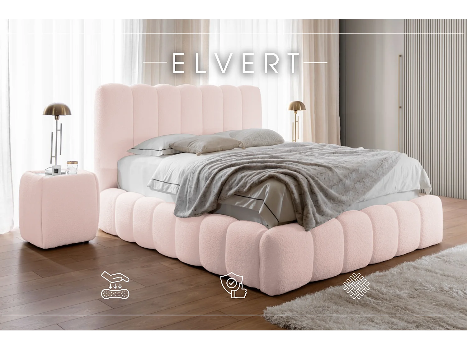 POLSTERBETT aus Polyester Elvert 160x200 cm, Hellrosa