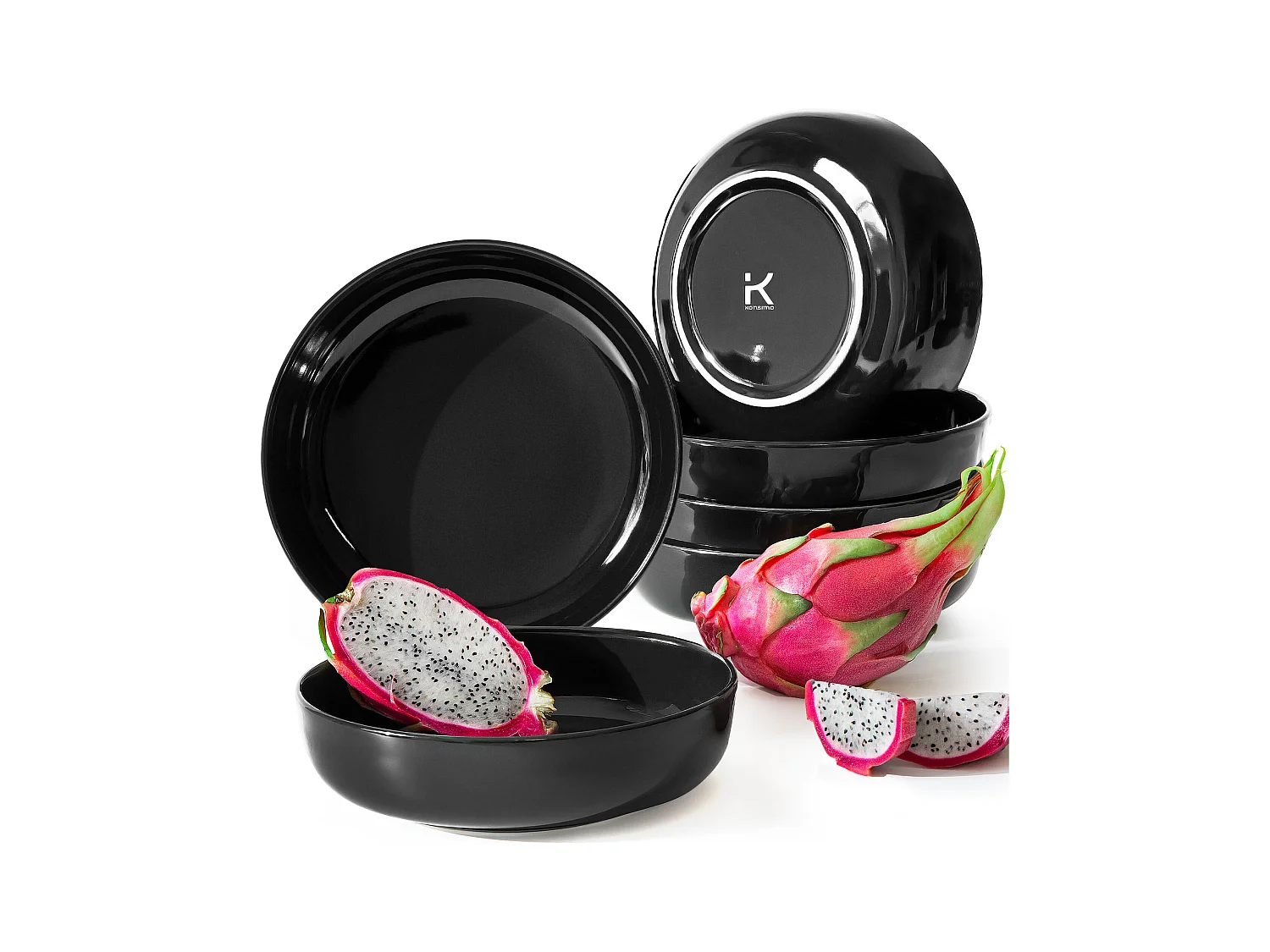 Set de assiettes creuses - 6 personnes 6 pièces - Noir Brillant - VICTO