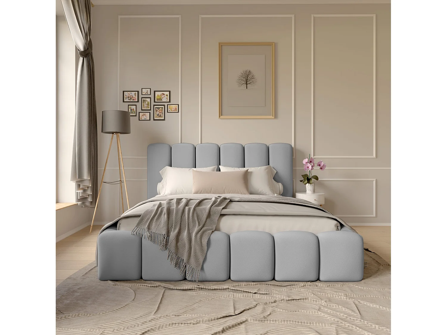 LIT CAPITONNÉ Svenstorp Gris clair 160x200 cm