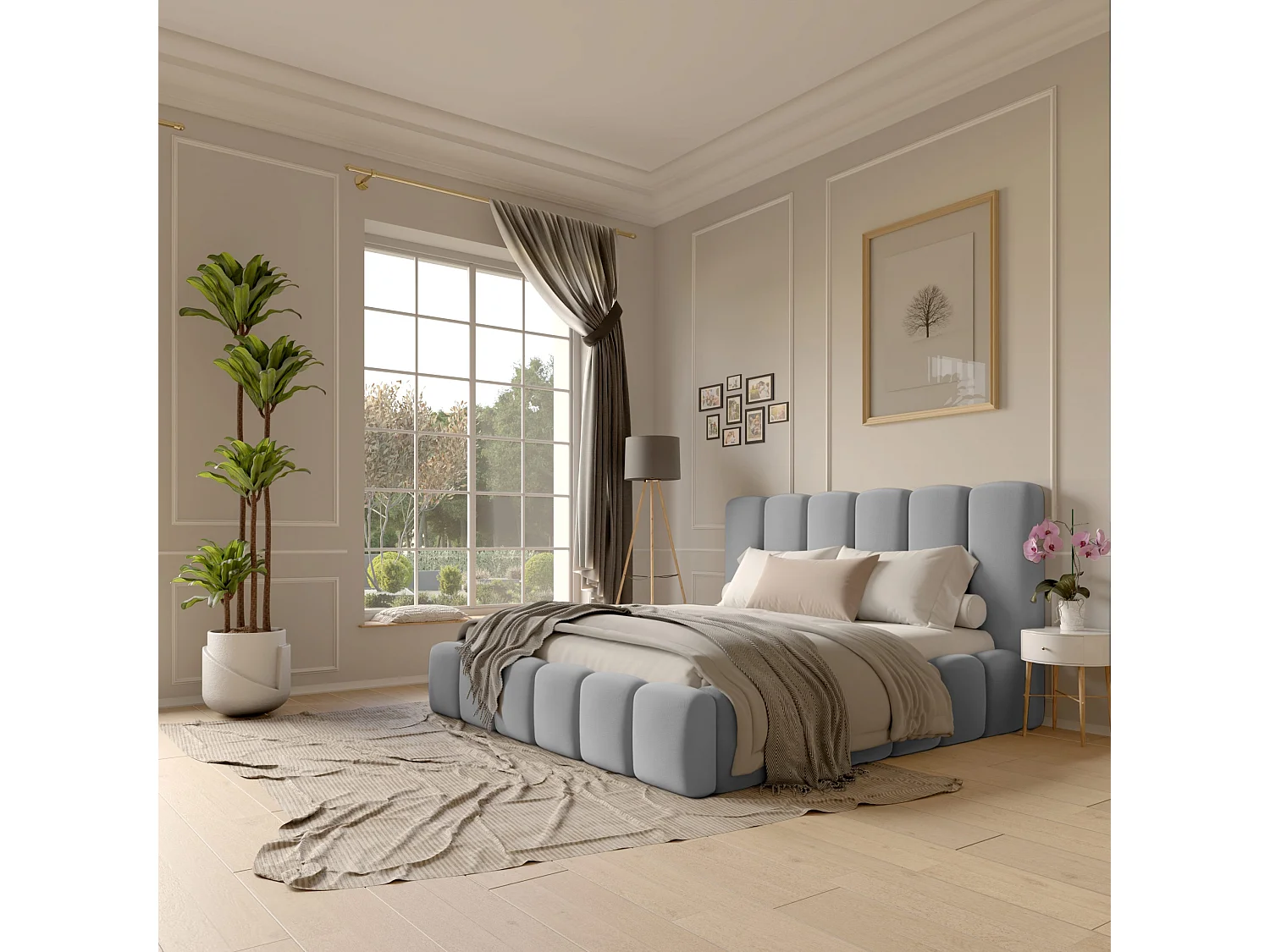 LIT CAPITONNÉ Svenstorp Gris clair 160x200 cm