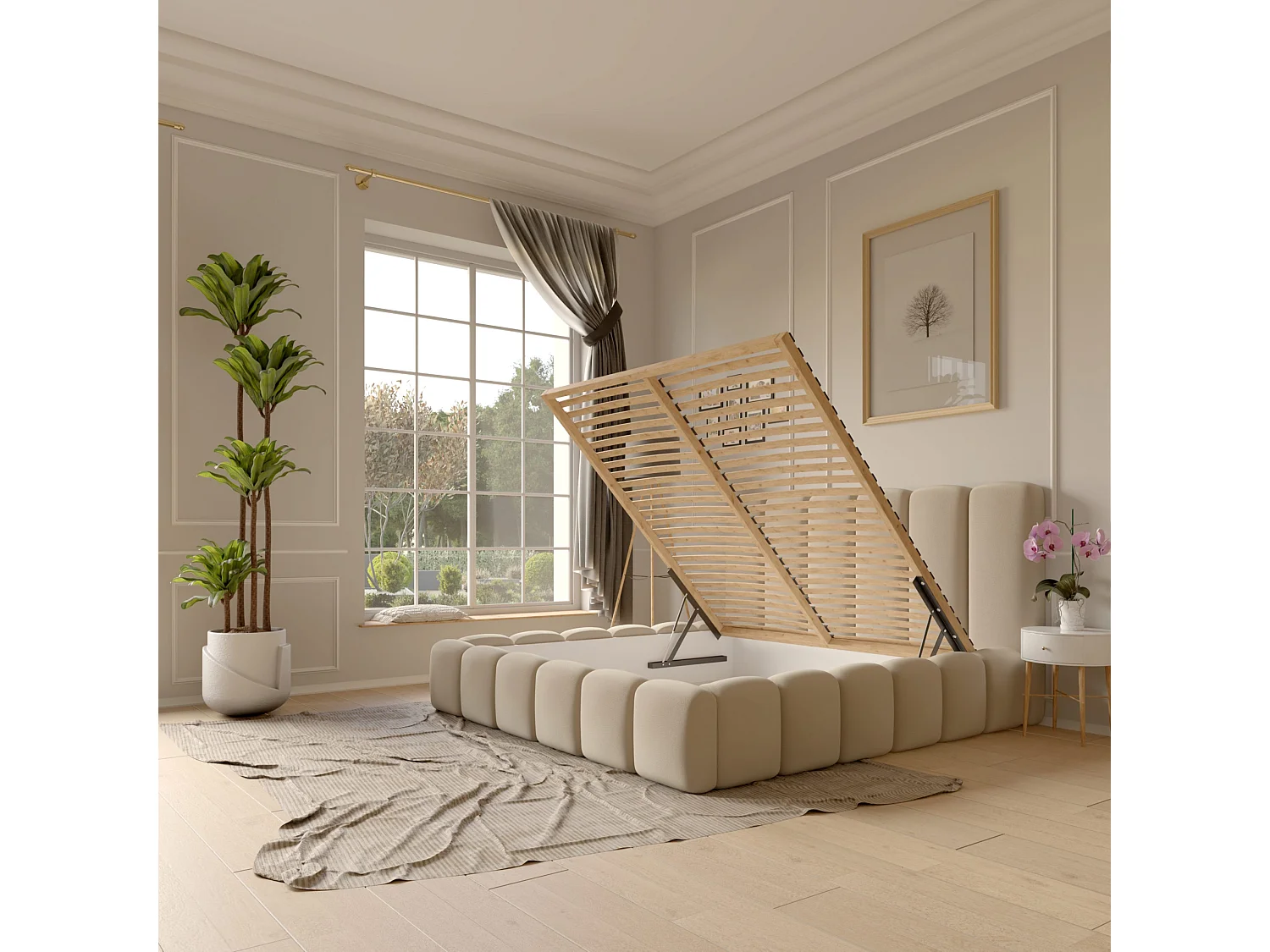 LIT CAPITONNÉ Svenstorp Beige 140x200 cm