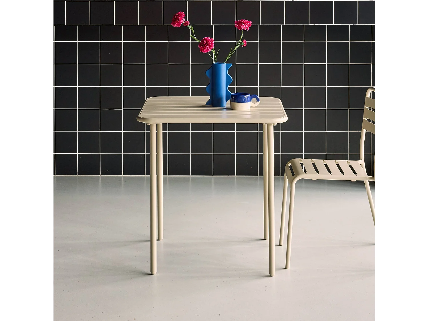 Tavolo da giardino in metallo 2 posti, 70cm, beige