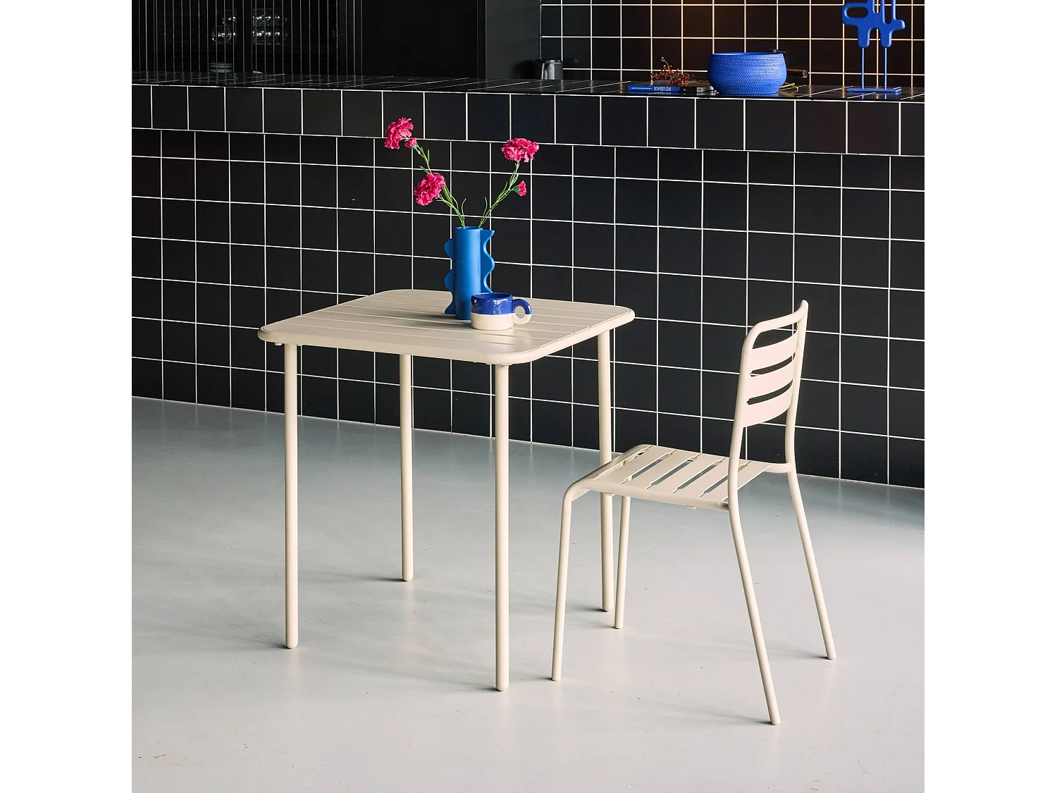 Tavolo da giardino in metallo 2 posti, 70cm, beige