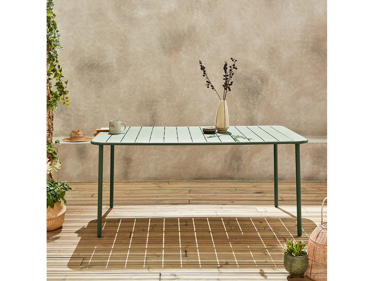 Table de jardin métal 6-8 places. vert. Amelia. 160x90xH72.5cm